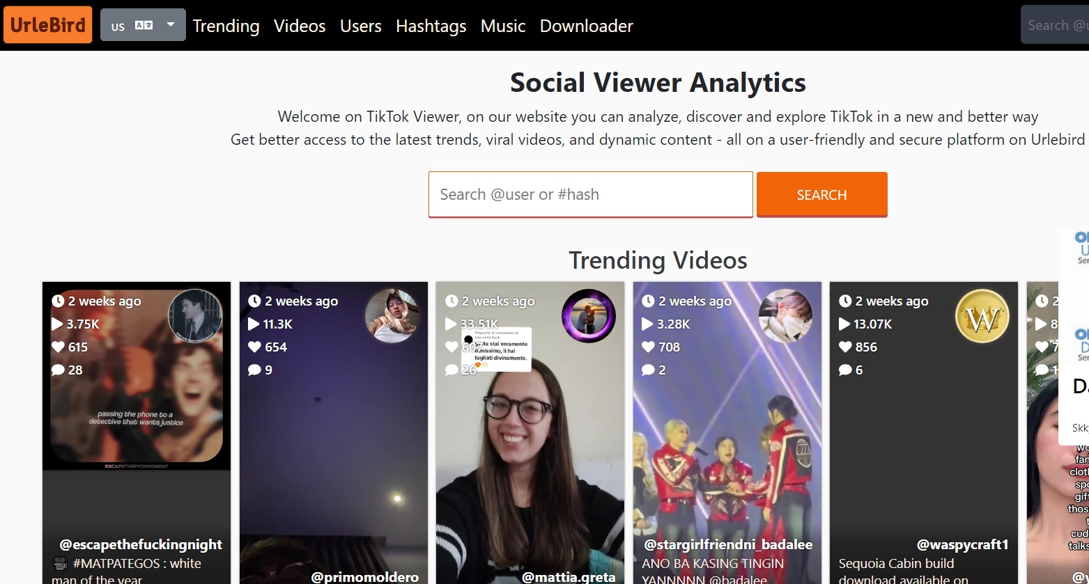 UrleBird homepage on desktop
