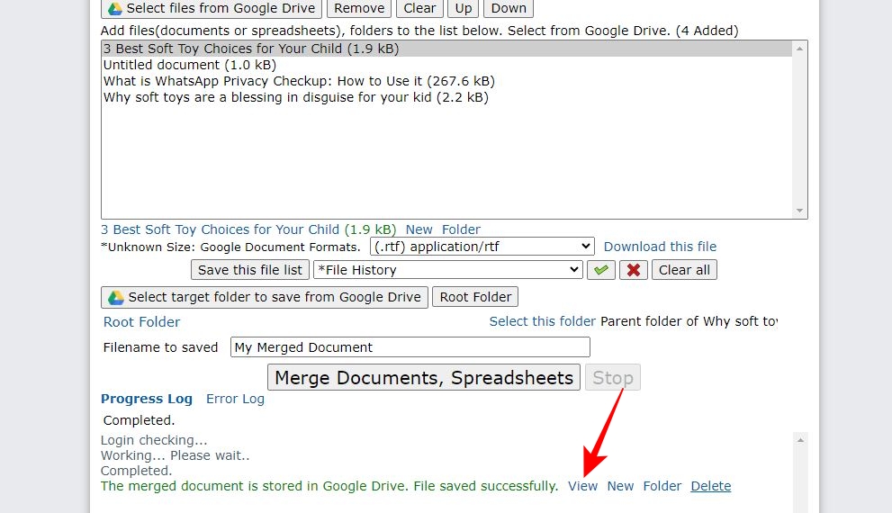 View merged file in Google Drive