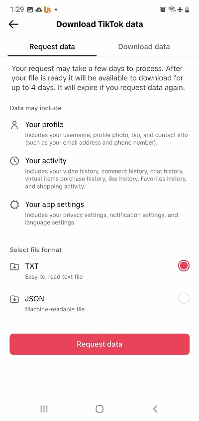 finalizing tiktok download data