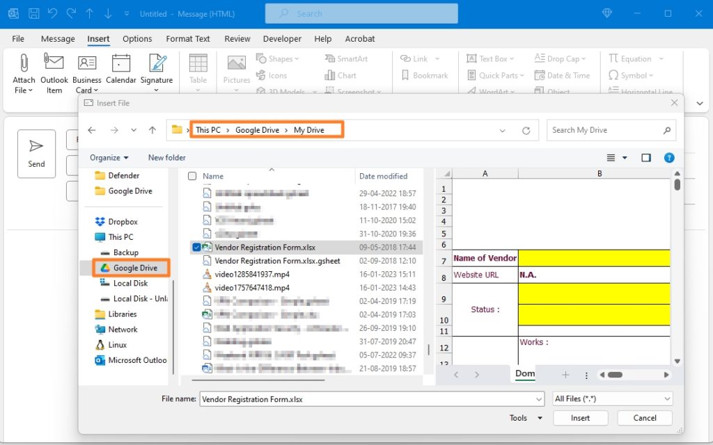 Attach Files from Google Drive Outlook