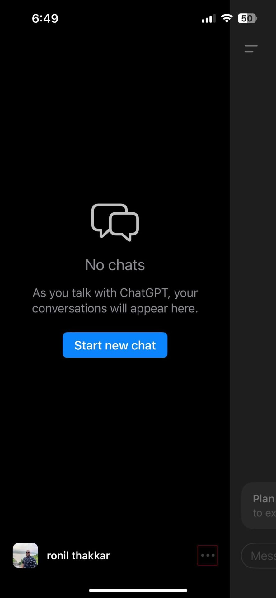 ChatGPT app menu