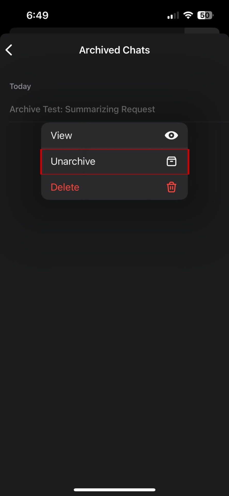 ChatGPT unarchive chat option