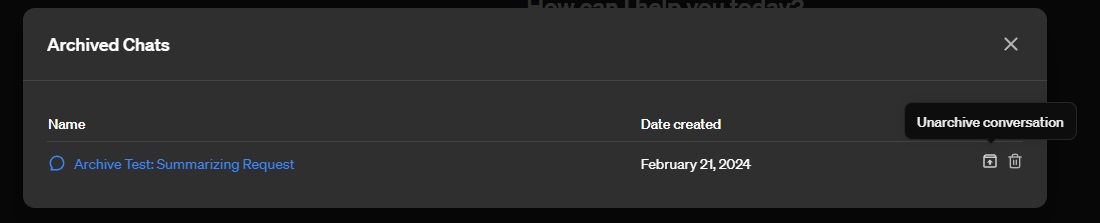 ChatGPT unarchive chat option