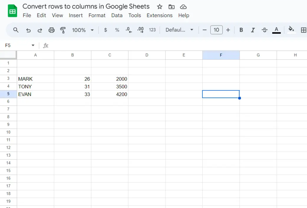 Click On The Destination Cell Where You Wish The Transpose Function To Take Place