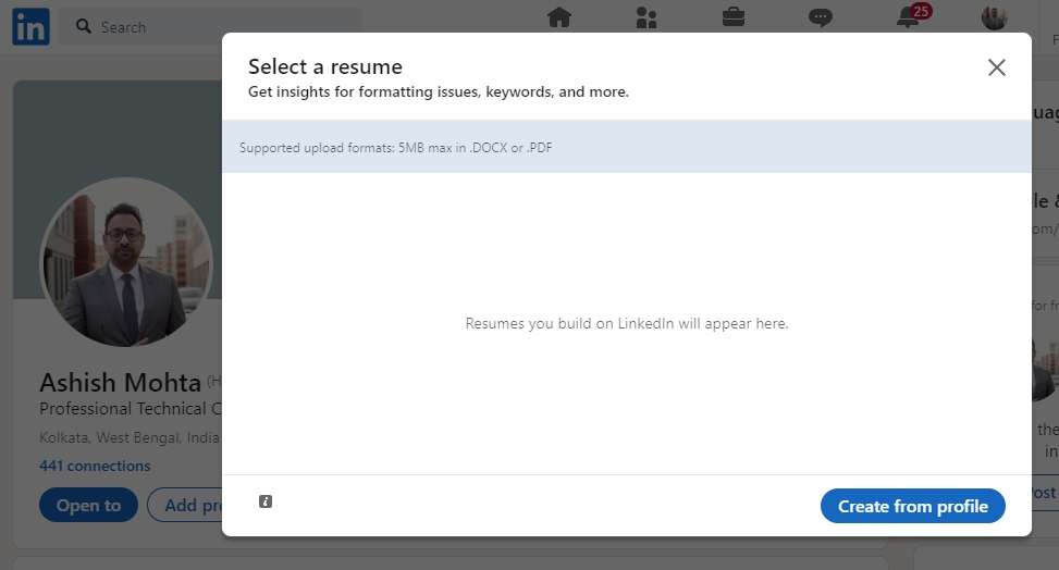 Create Resume from LinkedIn Profile