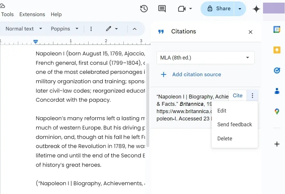 Delete Citation Google Docs