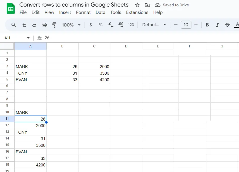 Flatten Function Transpose Data Result