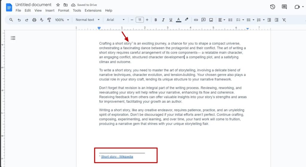 Google Docs Footnote Outcome Initial
