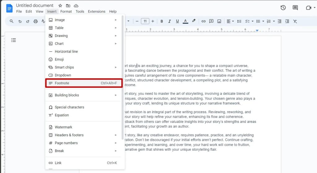 Google Docs Insert Footnote