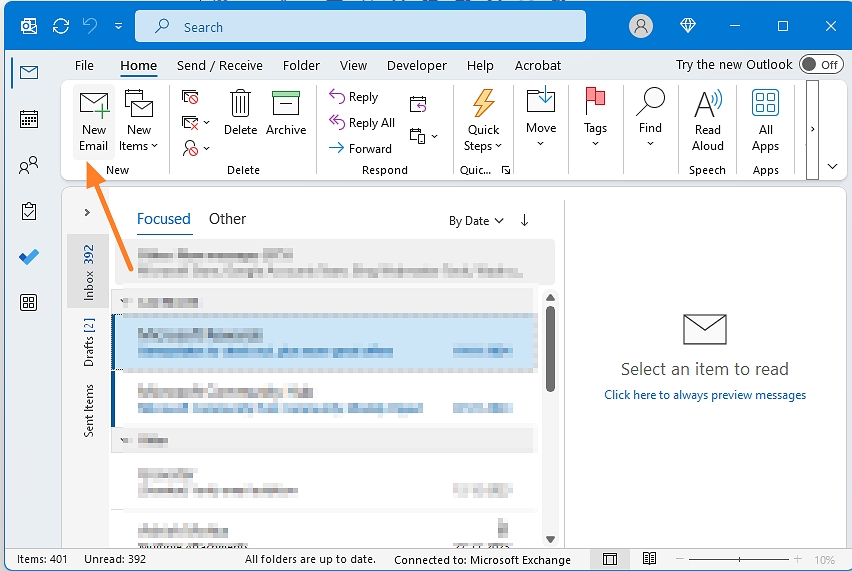 Open New Email in Outlook