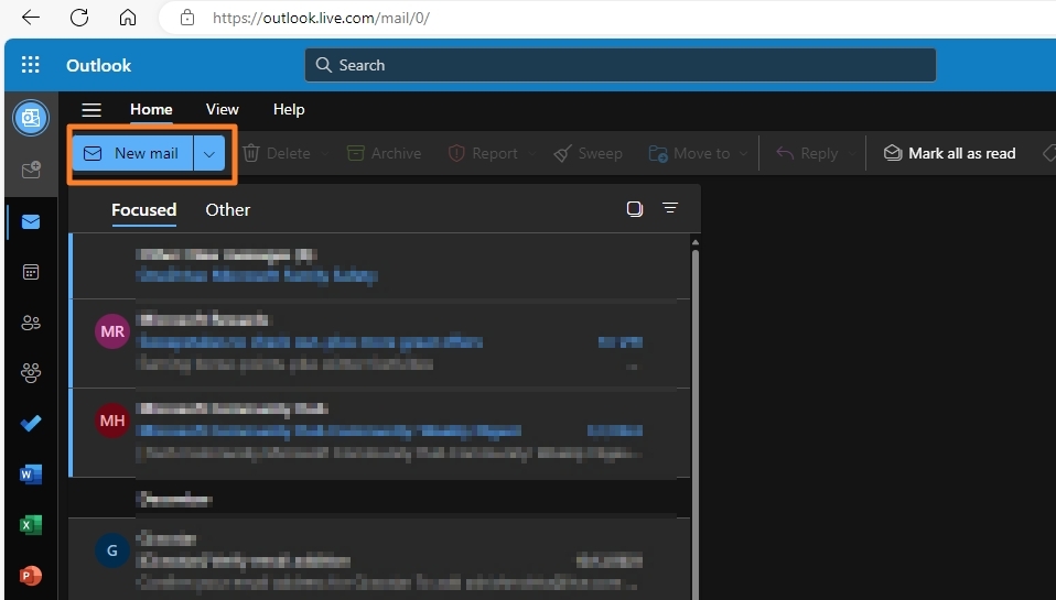 Outlook New mail button
