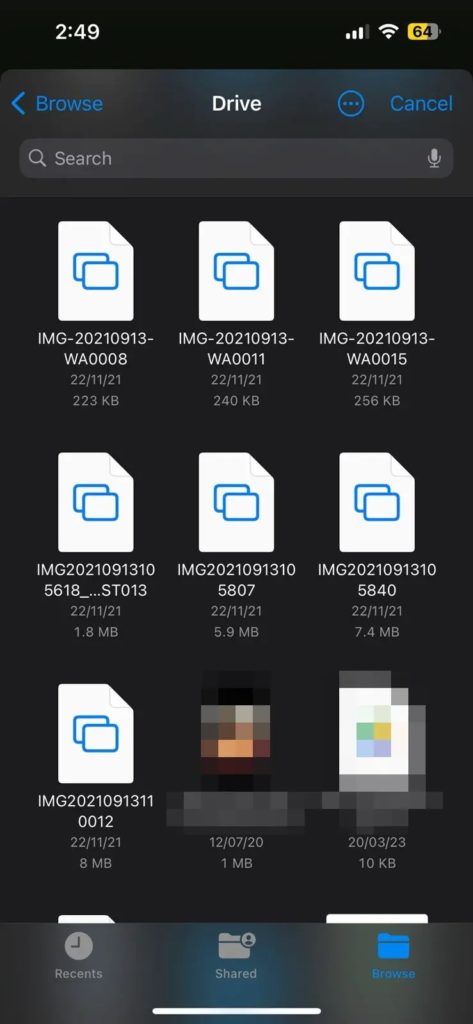 Outlook iOS Google Drive Files