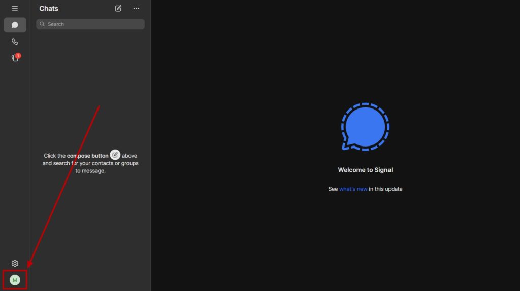 Click on Profile icon on Signal Home Screen