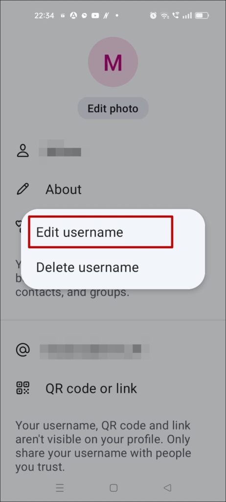 Signal Mobile Edit Username Settings