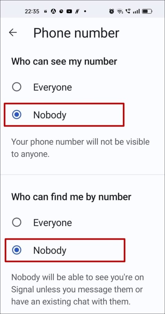 Signal Mobile Number Hide