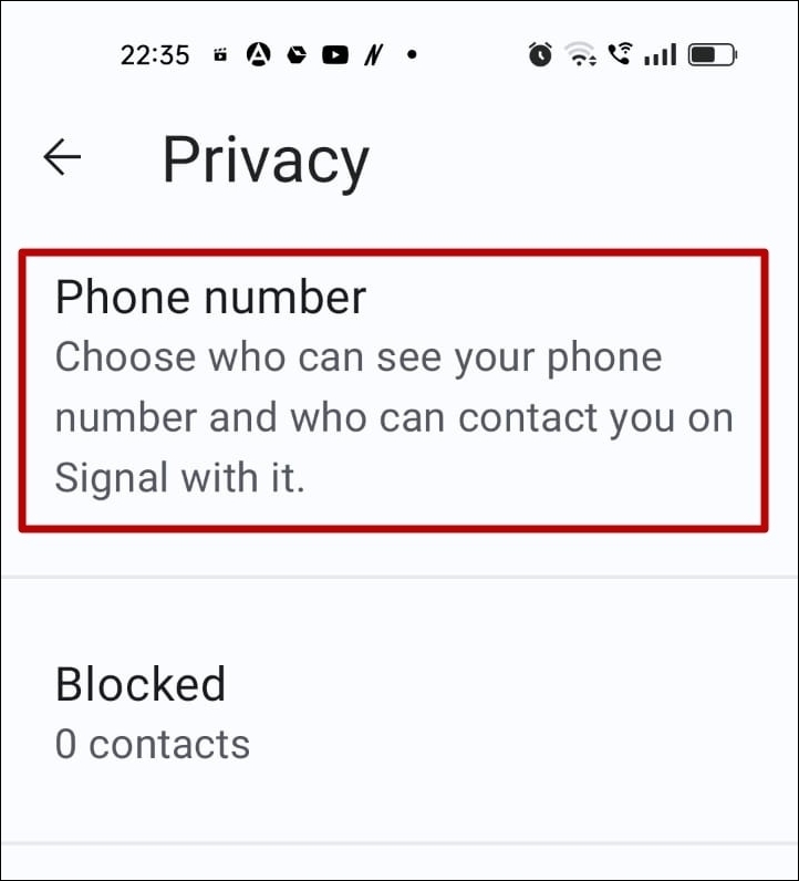 Signal Mobile Number Settings