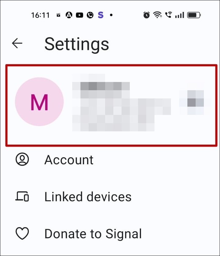 Signal Mobile Settings Tap on Profile