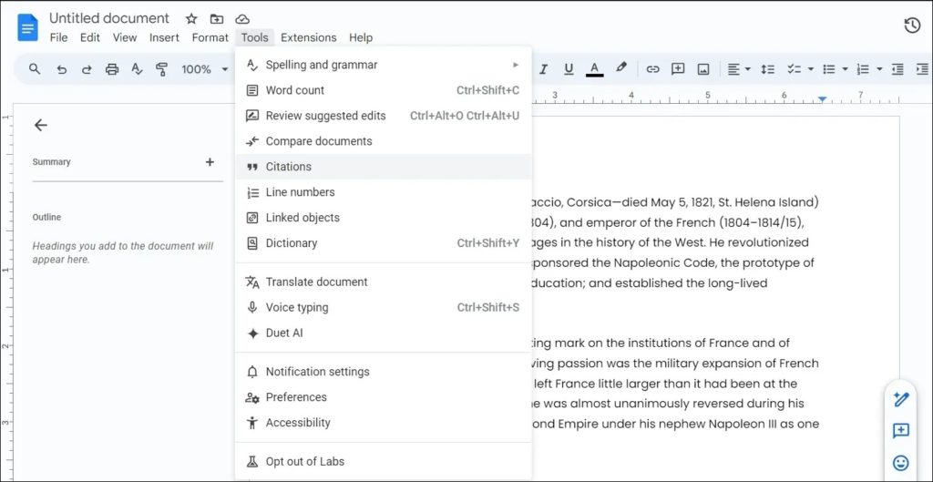 Tools Citations Google Docs