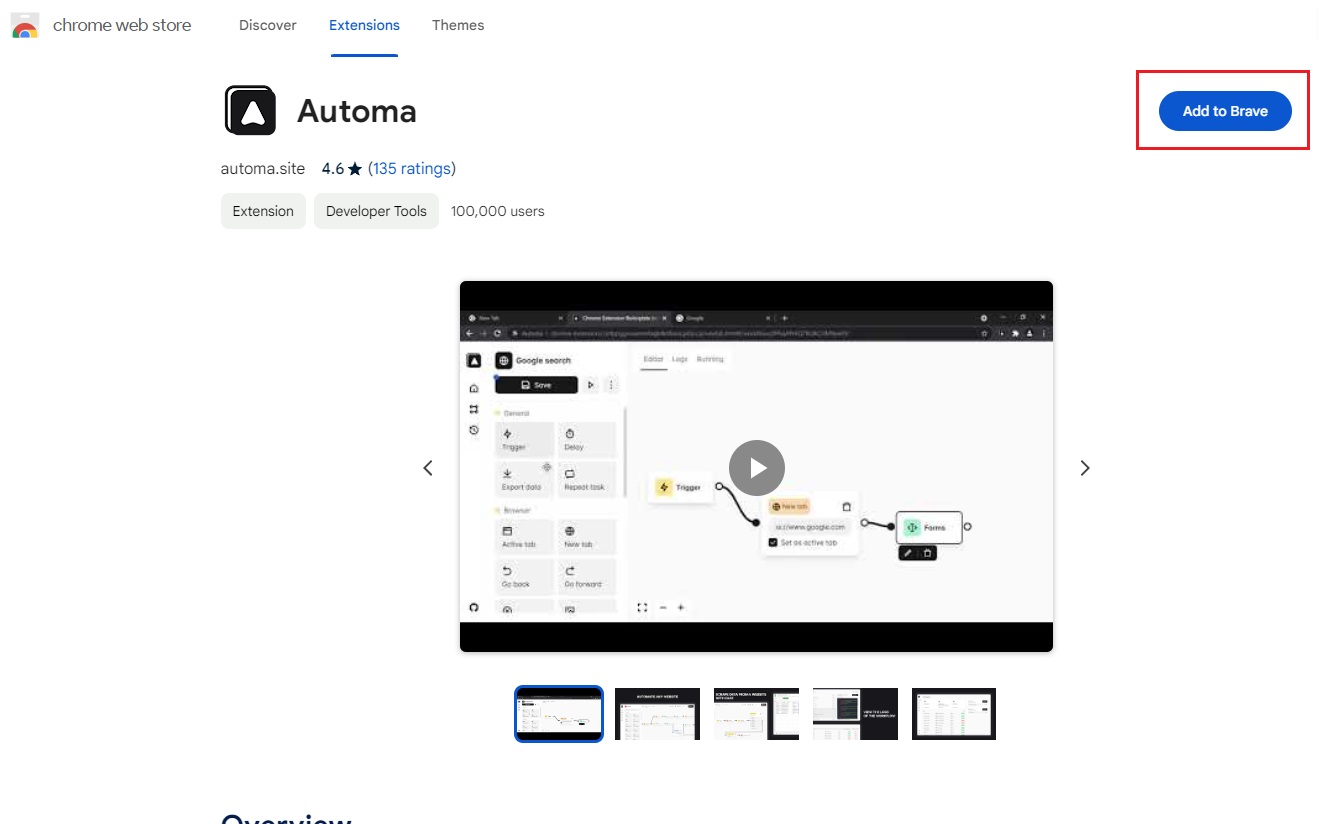 Automa add extension button