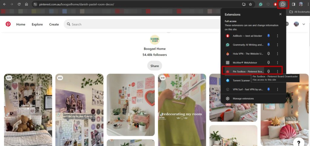 Pinterest Select Extension in Chrome