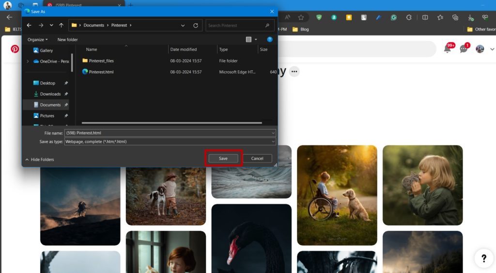 Pinterest Web Page Method Save as HTML