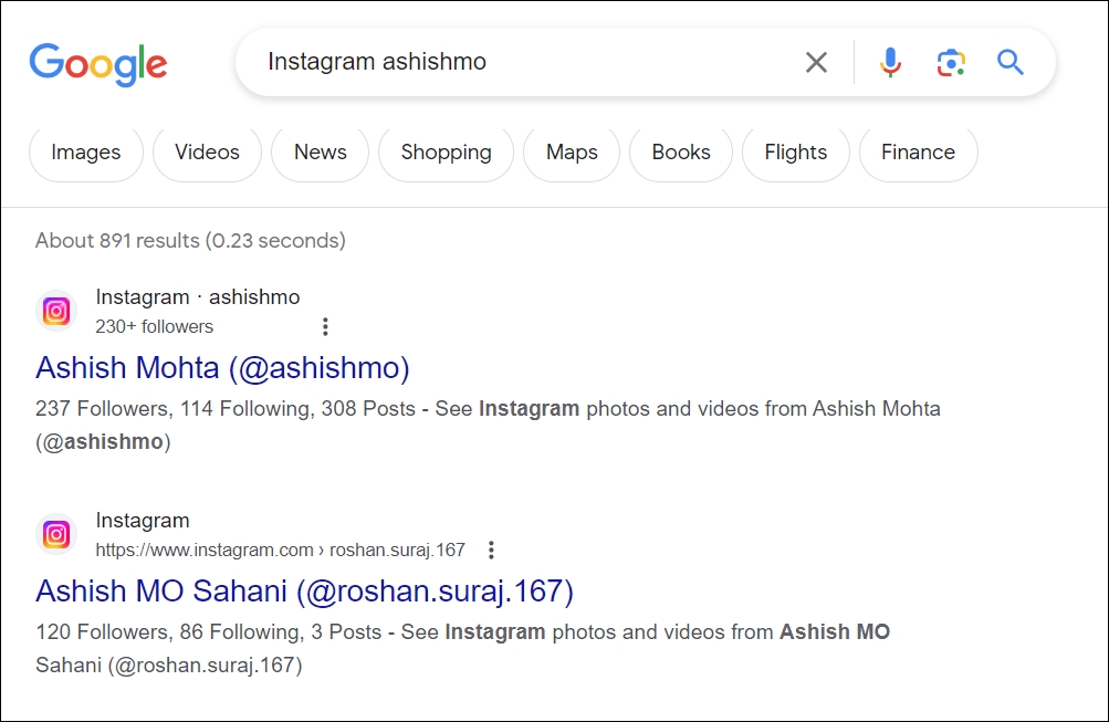 Use Google Search to Find Instagram Handle