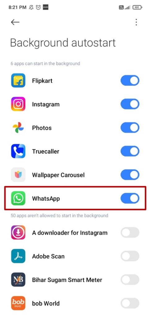 WhatsApp Enabled in Background App Refresh Android