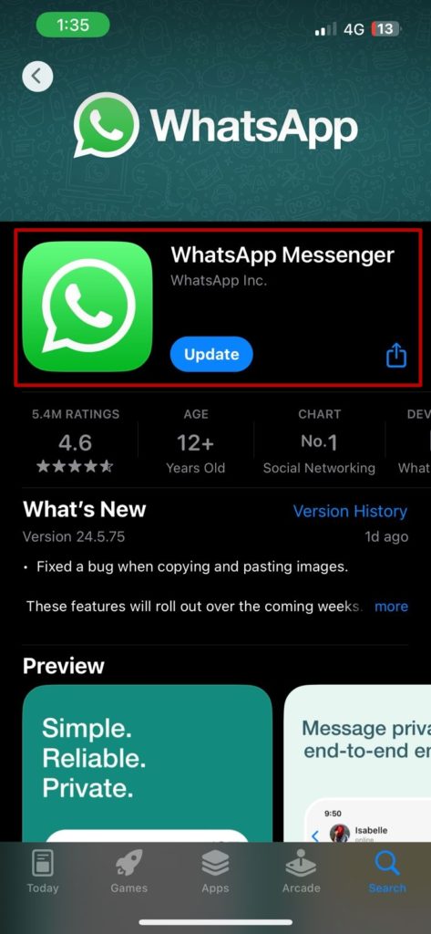 WhatsApp Update in App Store