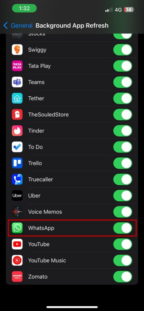 iPhone Background App Refresh Enabled for WhatsApp Error Post