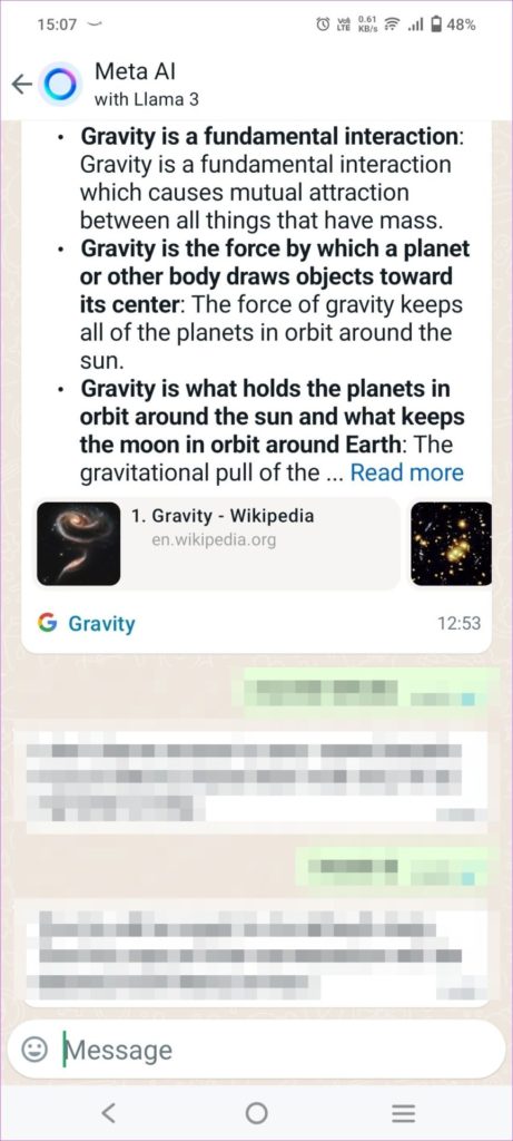 meta AI Chatbox on WhatsApp